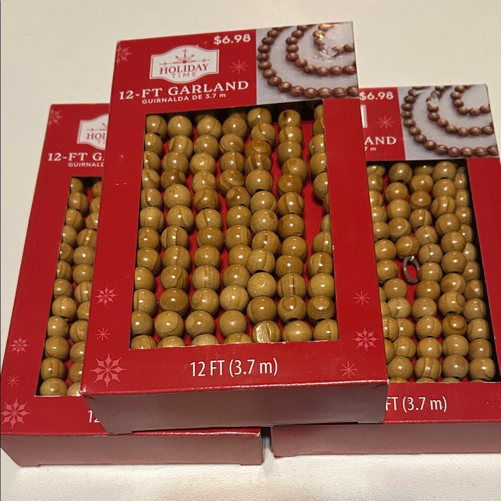 Holiday Time Wooden Bead Garland - Tan